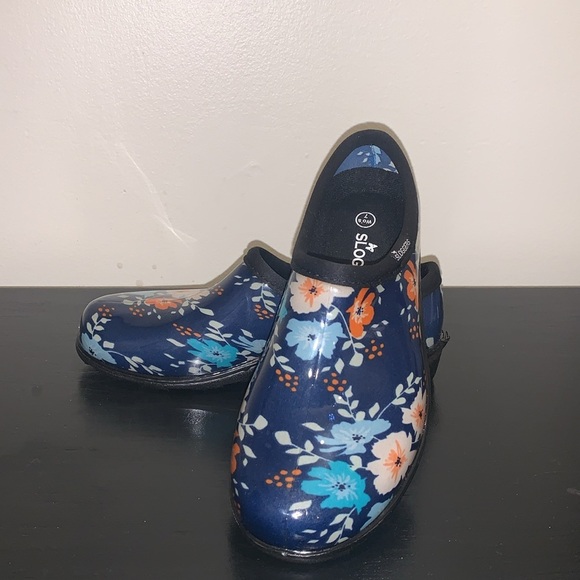 Sloggers Women's Floral Fun Blue Outdoor Rain Garden Clogs Sz 7 - Picture 2 of 9
